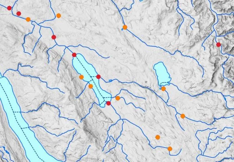 Punkte zeigen die Biberreviere um den Greifensee.